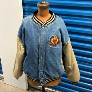 Vintage Winnie the Pooh Denim Varsity Jacket Unisex Size Large